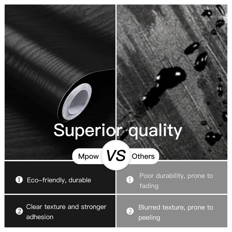 Ismoon Black Contact Paper Peel and Stick Wallpaper 17.5''x118''Wood Grain Contact Paper for Cabinets and Drawers Removable Self-Adhesive Modern Renter Friendly Wallpaper for Desk Countertops Vinyl - Image 3